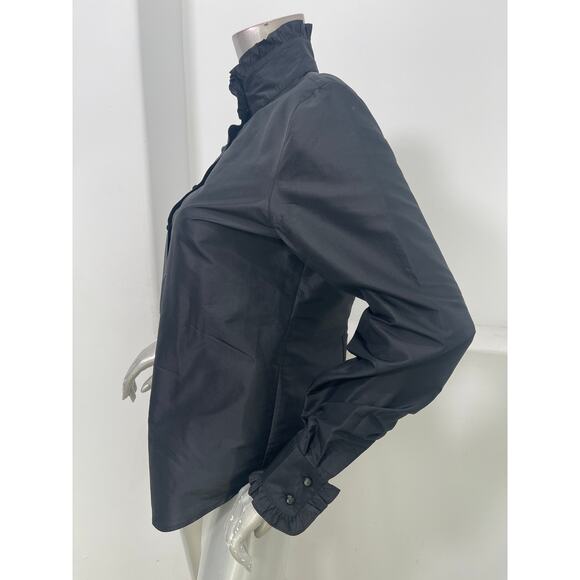 Vintage Lauren Ralph Lauren Black Ruffled High Neck Silk Blouse Size 4 - Picture 5 of 7